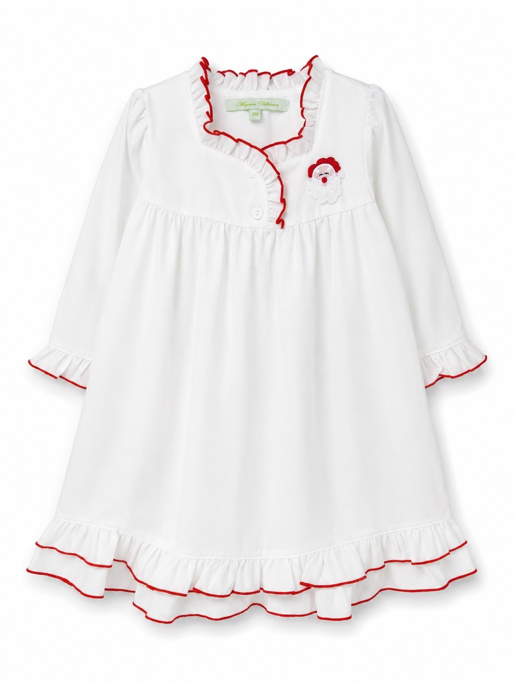 Muguet Collection Embroidered‎ Santa Pajama Dress Girls 18M White Red Ruffles